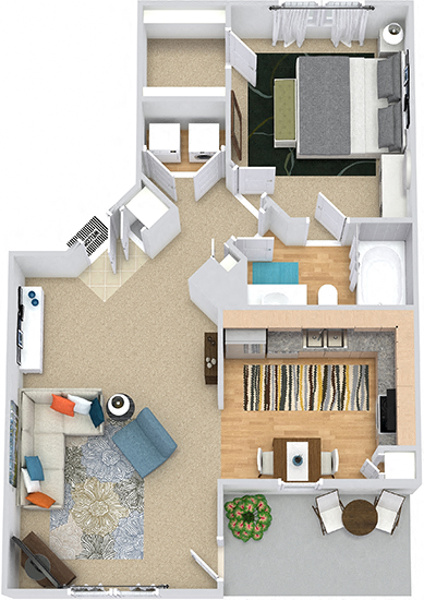 Floor plan for 1 bed, 1 bath, 710 sqft